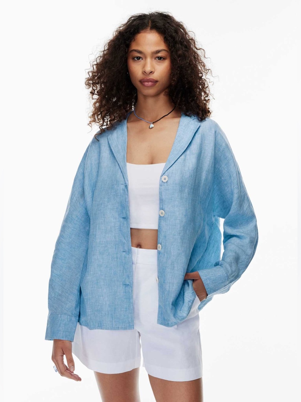 Wilfred 100% Organic Linen Oversized Freeform Shirt Chambray Buoy Blue Size XXS
